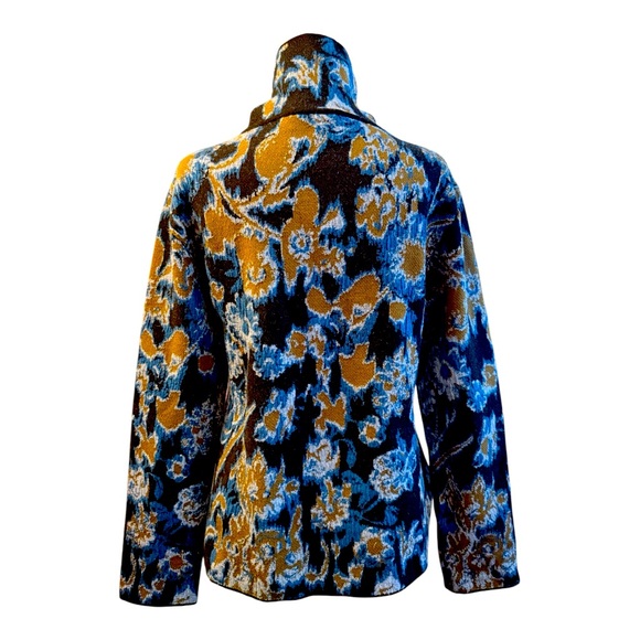 Fuzzi Virgin Wool Italian Knit Floral Design Turtleneck Sweater - Picture 2 of 5